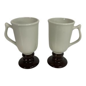Pair of Hall Irish Coffee Cup Mug Footed Pedestal Brown Cream #1273 USA Vtg 70s
